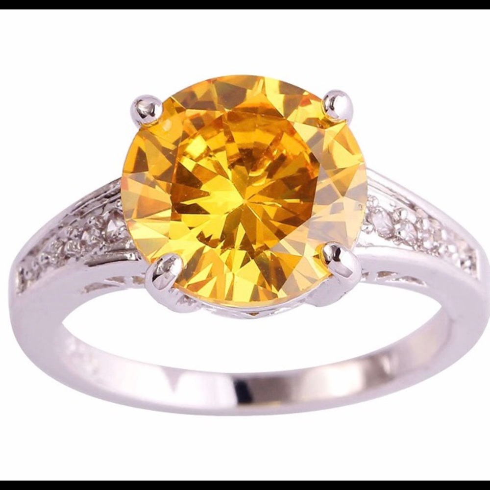 Silver plated canary yellow ring sz 6